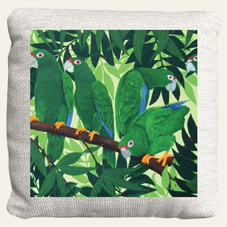 Cotorras Almohada Decorativa de Lienzo Blanco
