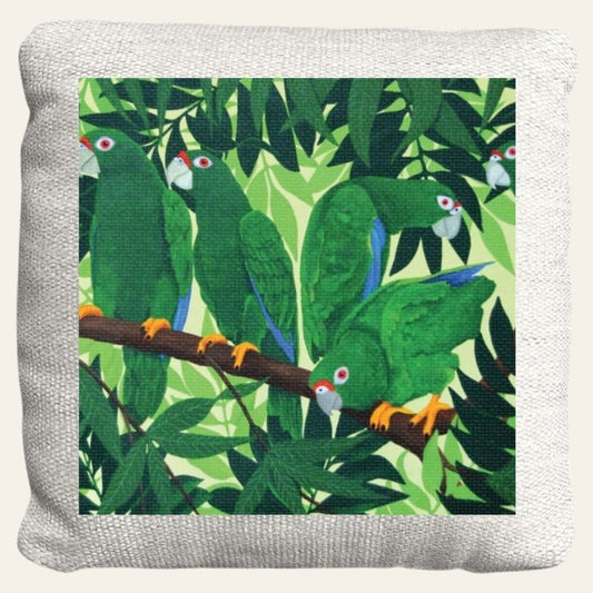 Cotorras Almohada Decorativa de Lienzo Blanco
