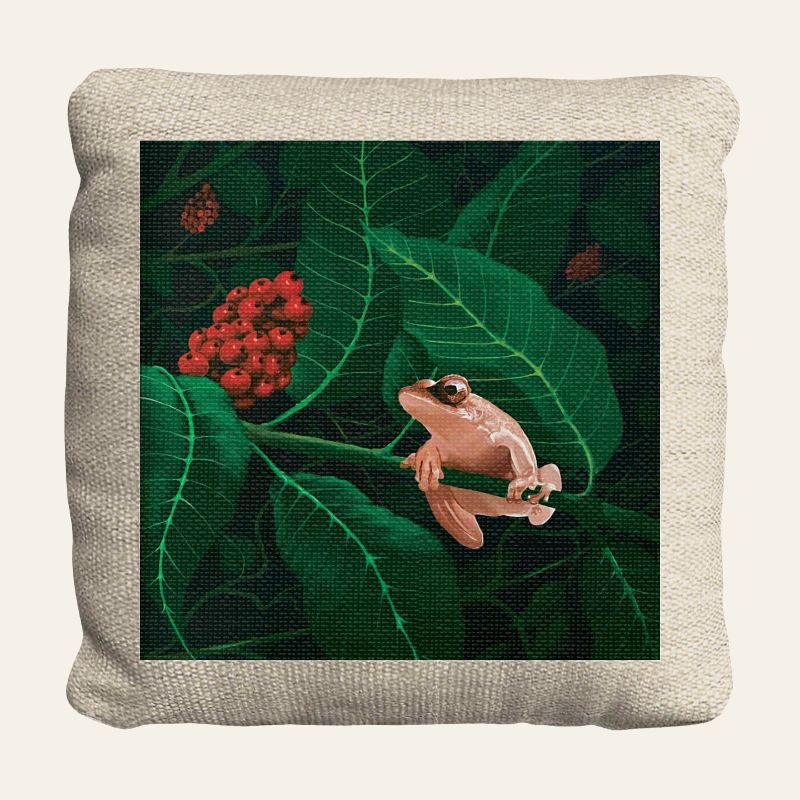 Coquí Almohada Decorativa de Lienzo Natural